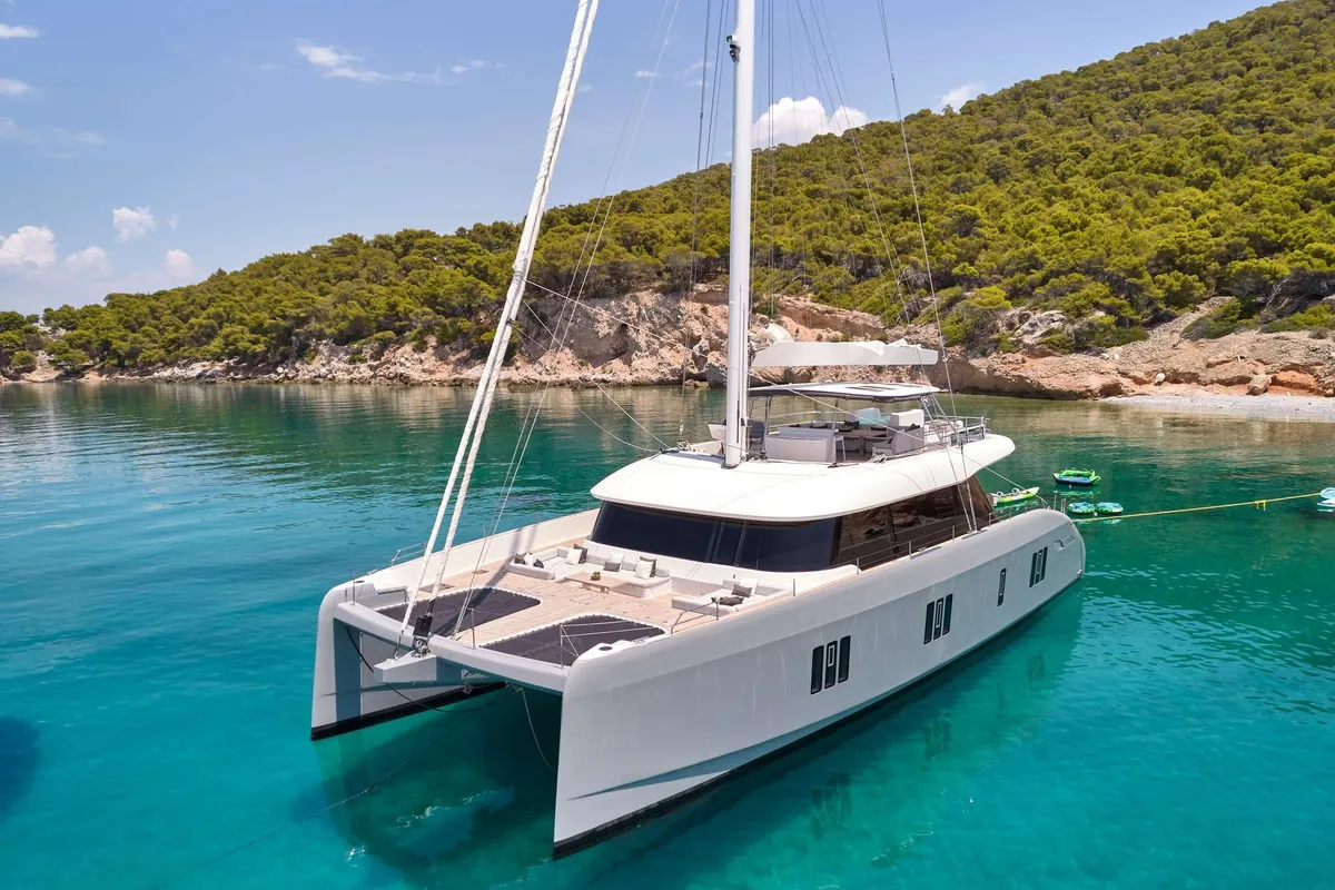Above & Beyond, a Sunreef 80 catamaran at Athens, Marina Delta Kallithea, Greece