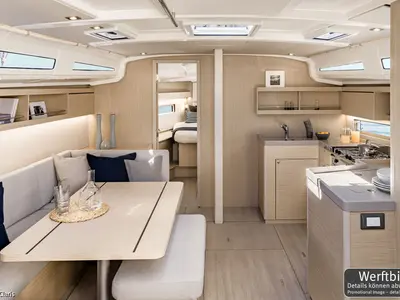 Salon of Namaka Ekolu, a Beneteau Oceanis 40.1 sailboat at Palma de Mallorca, Spain