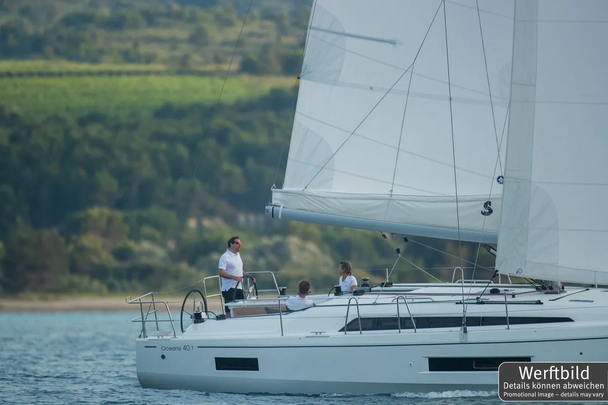 Exterior view of Namaka Ekolu, a Beneteau Oceanis 40.1 sailboat at Palma de Mallorca, Spain