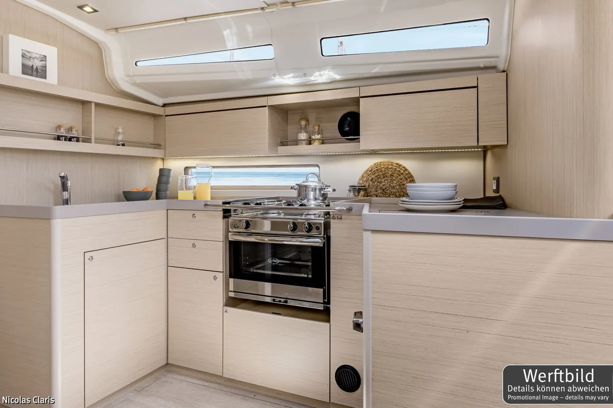Galley of Namaka Ekolu, a Beneteau Oceanis 40.1 sailboat at Palma de Mallorca, Spain