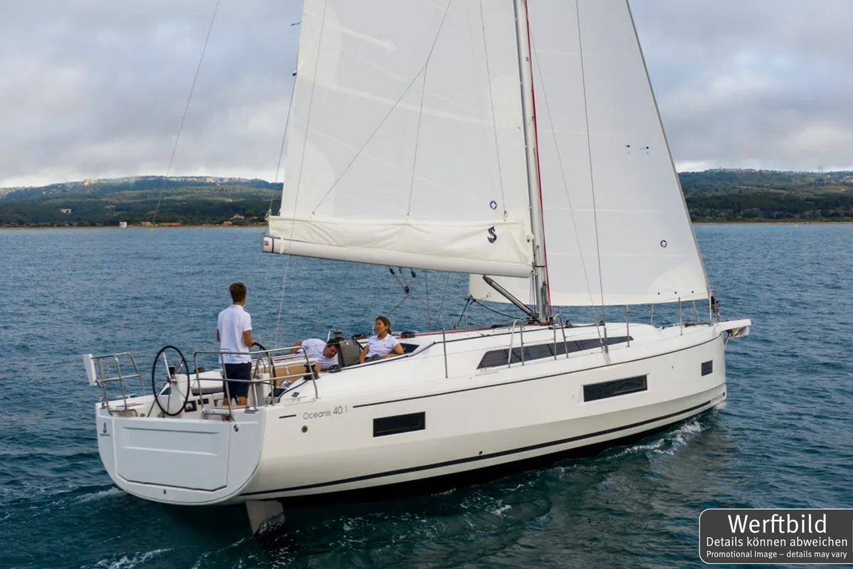 Exterior view of Namaka Ekolu, a Beneteau Oceanis 40.1 sailboat at Palma de Mallorca, Spain
