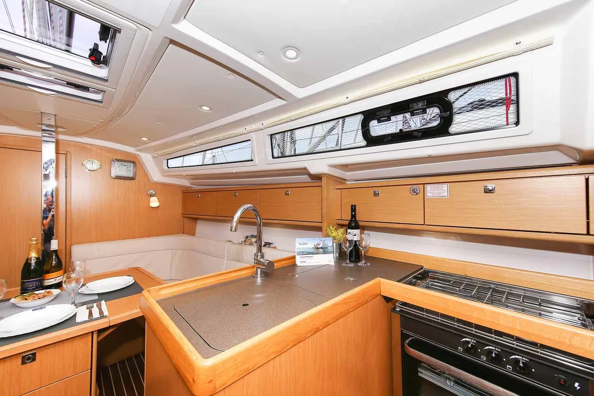 Galley of Chiara, a Bavaria Cruiser 34 sailboat at Grad Trogir, Croatia