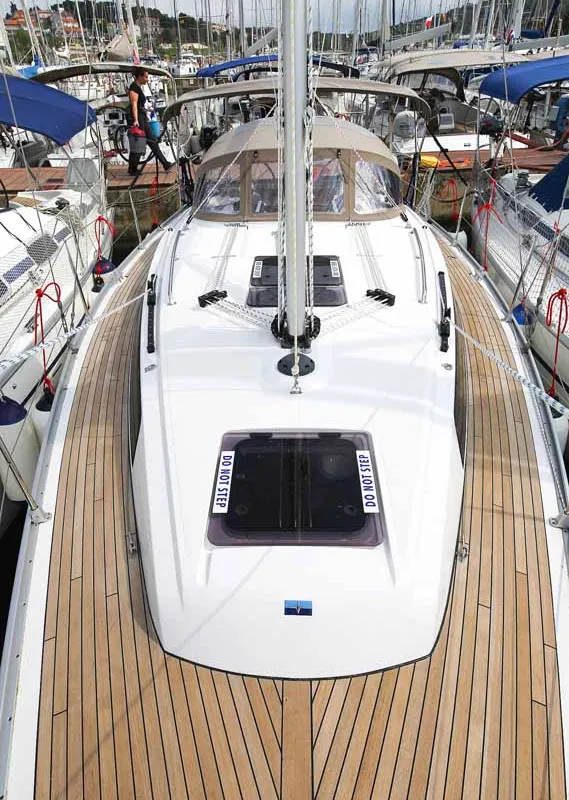 Deck of Chiara, a Bavaria Cruiser 34 sailboat at Grad Trogir, Croatia