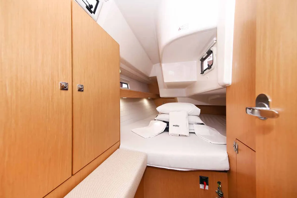 Cabin on Chiara, a Bavaria Cruiser 34 sailboat at Grad Trogir, Croatia