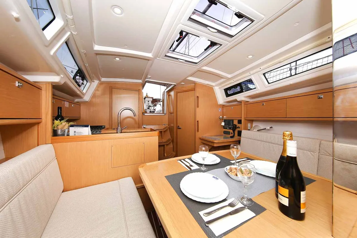 Salon of Chiara, a Bavaria Cruiser 34 sailboat at Grad Trogir, Croatia