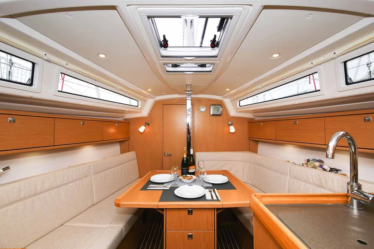 Salon of Chiara, a Bavaria Cruiser 34 sailboat at Grad Trogir, Croatia