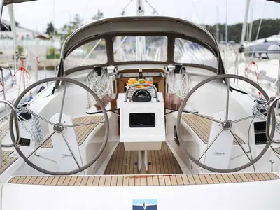 Cockpit of Chiara, a Bavaria Cruiser 34 sailboat at Grad Trogir, Croatia