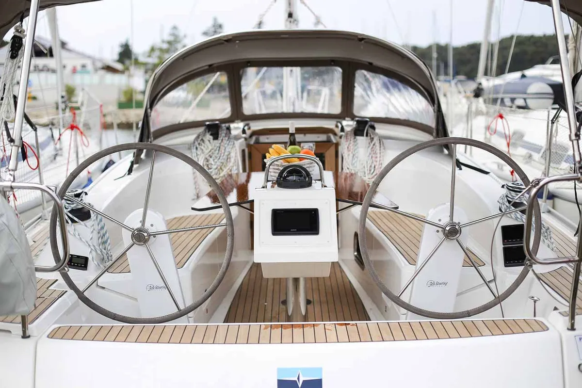 Cockpit of Chiara, a Bavaria Cruiser 34 sailboat at Grad Trogir, Croatia