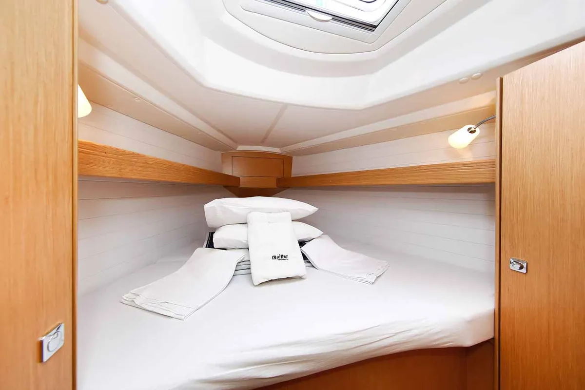 Cabin on Chiara, a Bavaria Cruiser 34 sailboat at Grad Trogir, Croatia