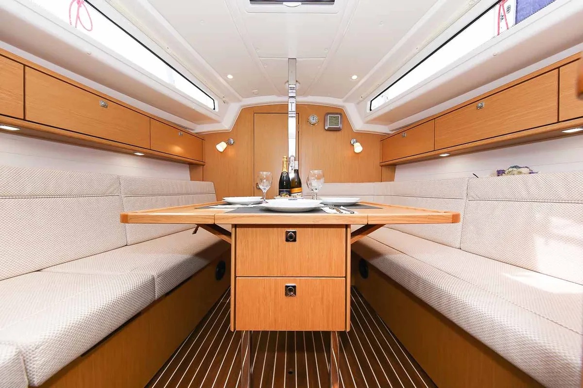 Salon of Chiara, a Bavaria Cruiser 34 sailboat at Grad Trogir, Croatia