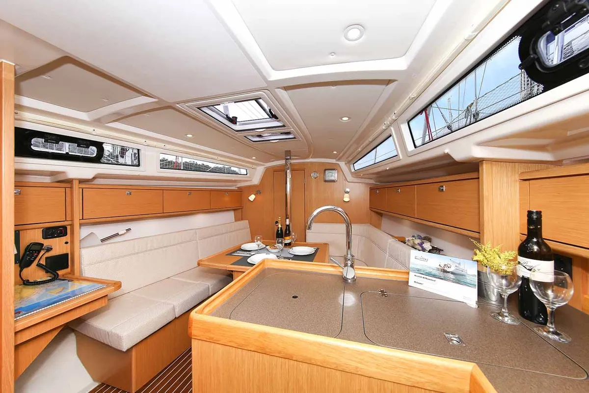 Galley of Chiara, a Bavaria Cruiser 34 sailboat at Grad Trogir, Croatia
