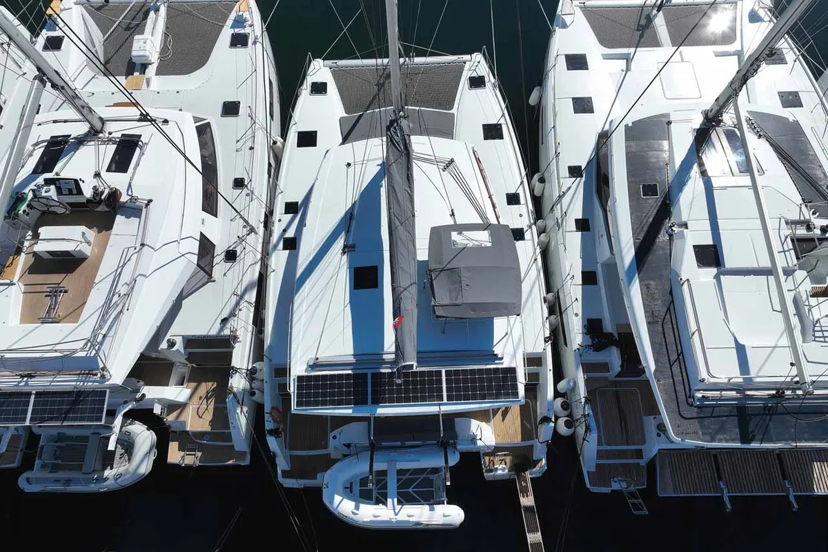 Exterior view of Orion, a Fountaine Pajot Isla 40 catamaran at Grad Biograd na Moru, Croatia