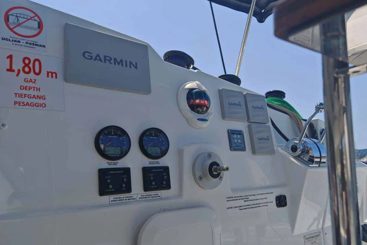 Cockpit of Orion, a Fountaine Pajot Isla 40 catamaran at Grad Biograd na Moru, Croatia