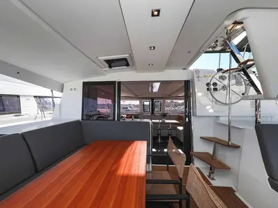 Cockpit of Orion, a Fountaine Pajot Isla 40 catamaran at Grad Biograd na Moru, Croatia