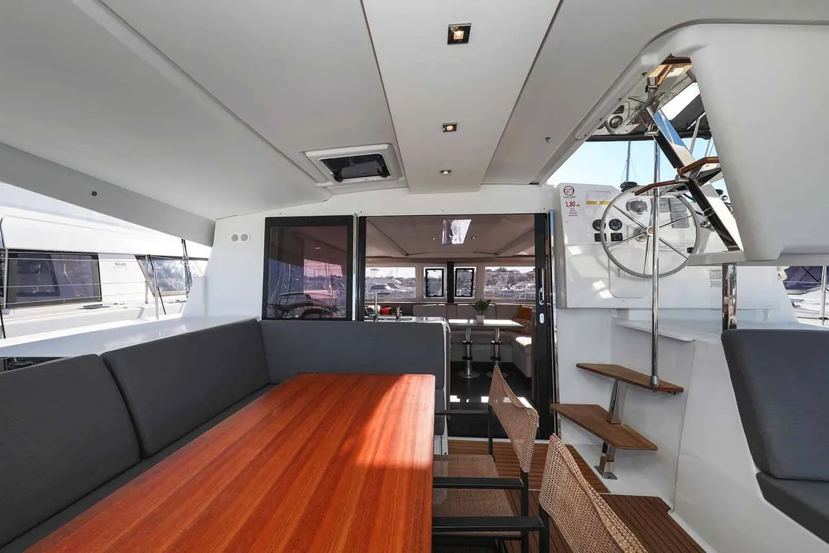Cockpit of Orion, a Fountaine Pajot Isla 40 catamaran at Grad Biograd na Moru, Croatia