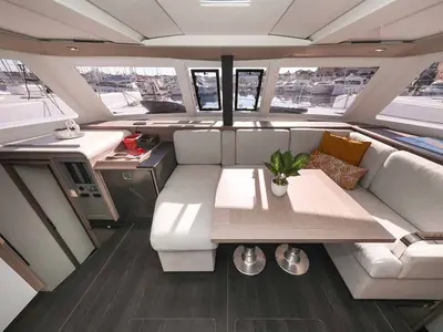 Salon of Orion, a Fountaine Pajot Isla 40 catamaran at Grad Biograd na Moru, Croatia