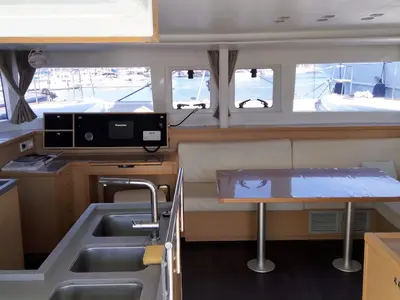 Galley of Dioni, a Lagoon 450 Fly catamaran at Athens, Greece