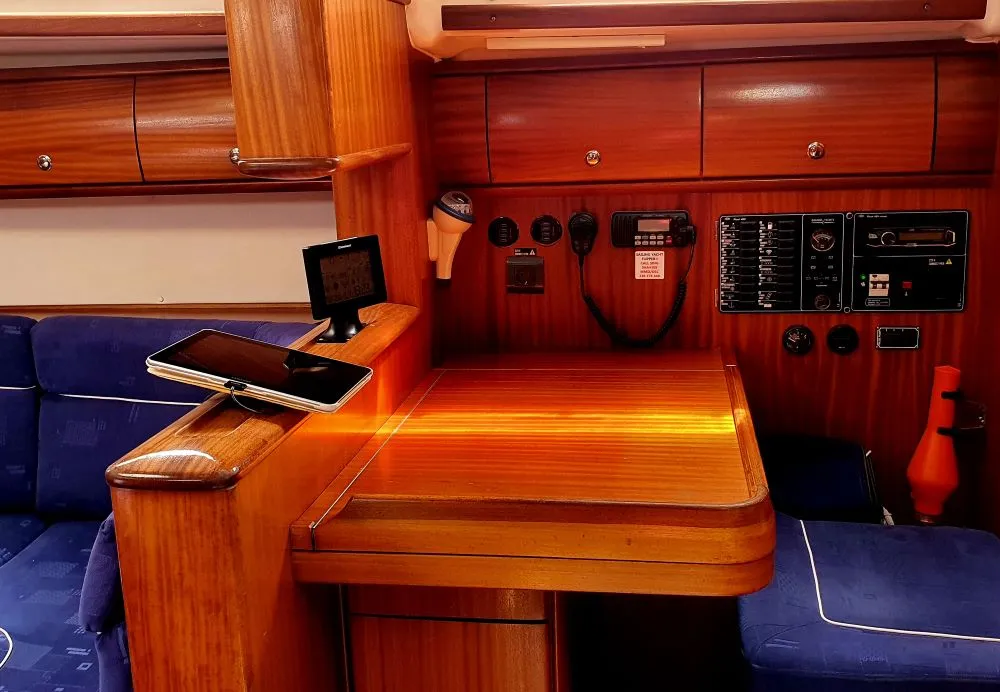 Cockpit of Flipper I, a Bavaria 44 sailboat at Jezera, Croatia