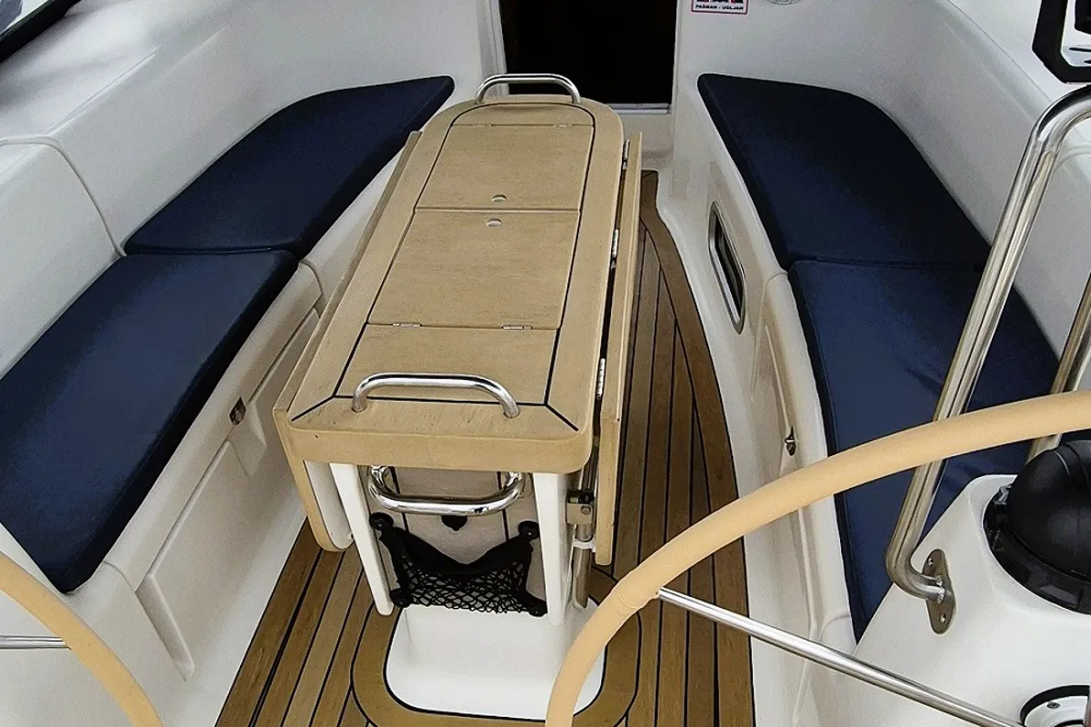 Deck of Flipper I, a Bavaria 44 sailboat at Jezera, Croatia