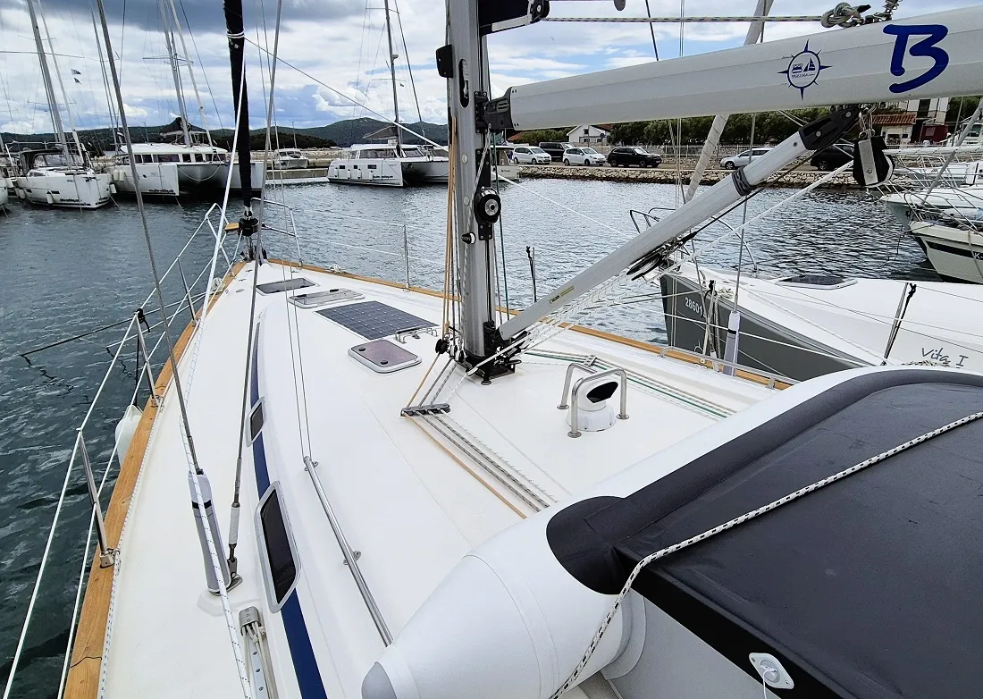 Deck of Flipper I, a Bavaria 44 sailboat at Jezera, Croatia