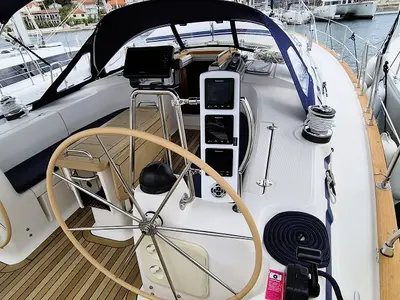 Cockpit of Flipper I, a Bavaria 44 sailboat at Jezera, Croatia