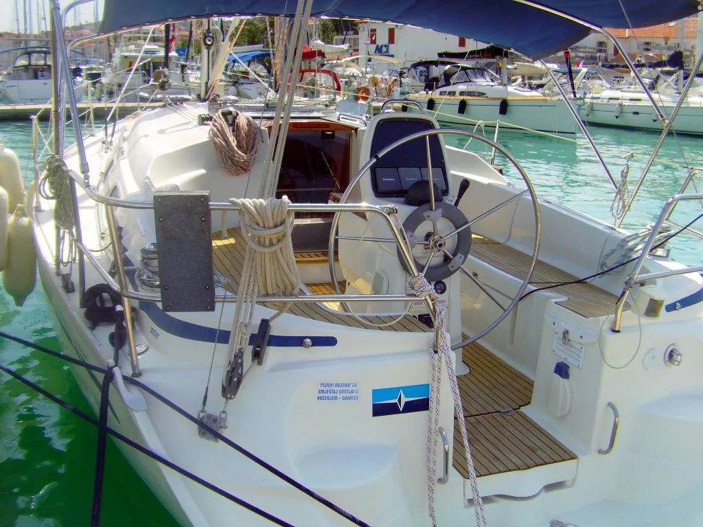 Deck of CATHERINE, a Bavaria 33 Cruiser sailboat at Grad Trogir, Croatia