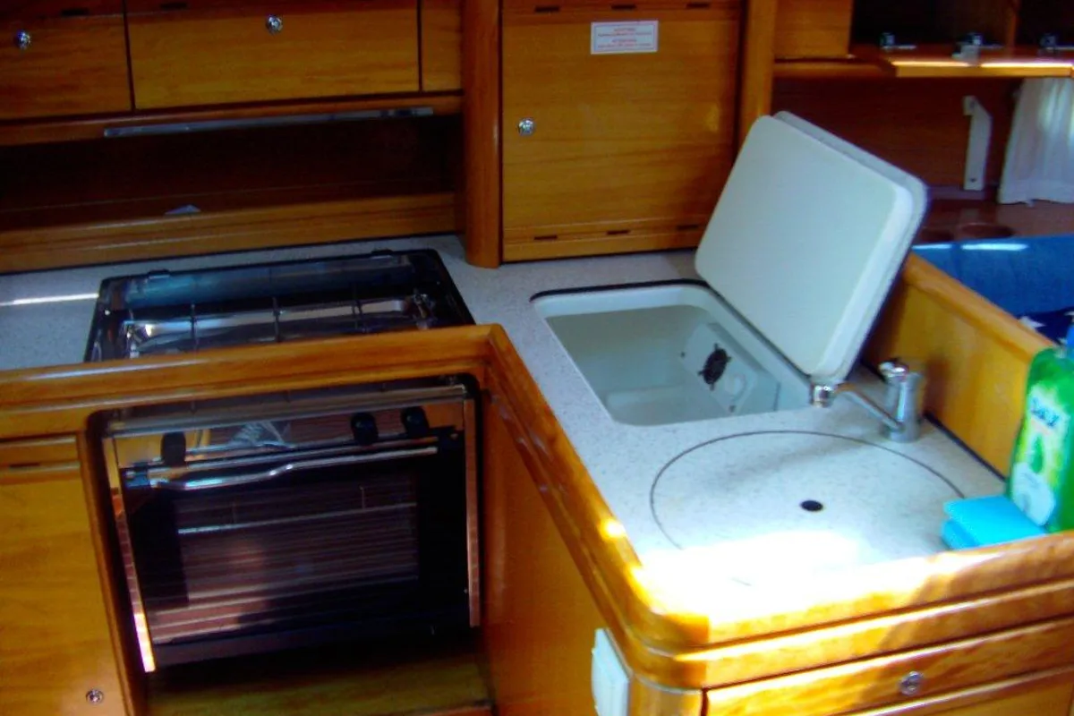 Galley of CATHERINE, a Bavaria 33 Cruiser sailboat at Grad Trogir, Croatia