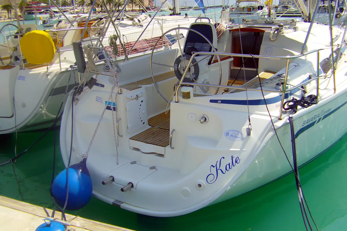 Exterior view of CATHERINE, a Bavaria 33 Cruiser sailboat at Grad Trogir, Croatia