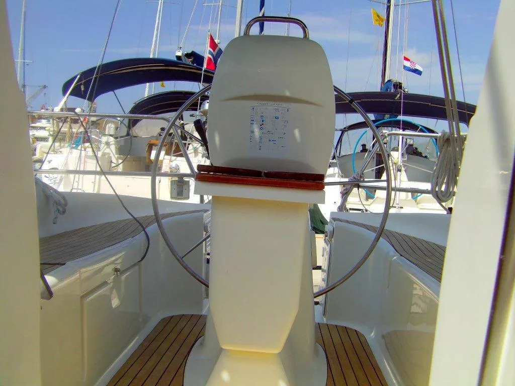 Cockpit of CATHERINE, a Bavaria 33 Cruiser sailboat at Grad Trogir, Croatia