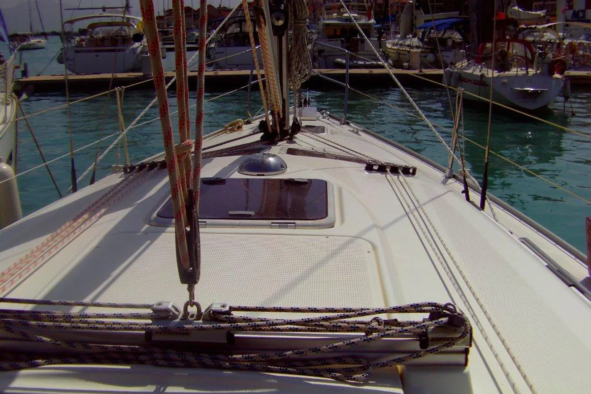 Deck of CATHERINE, a Bavaria 33 Cruiser sailboat at Grad Trogir, Croatia