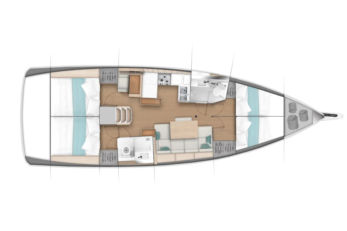 Floor plan of MAJADERO, a Jeanneau Sun Odyssey 440 sailboat at es Jonquet, Spain