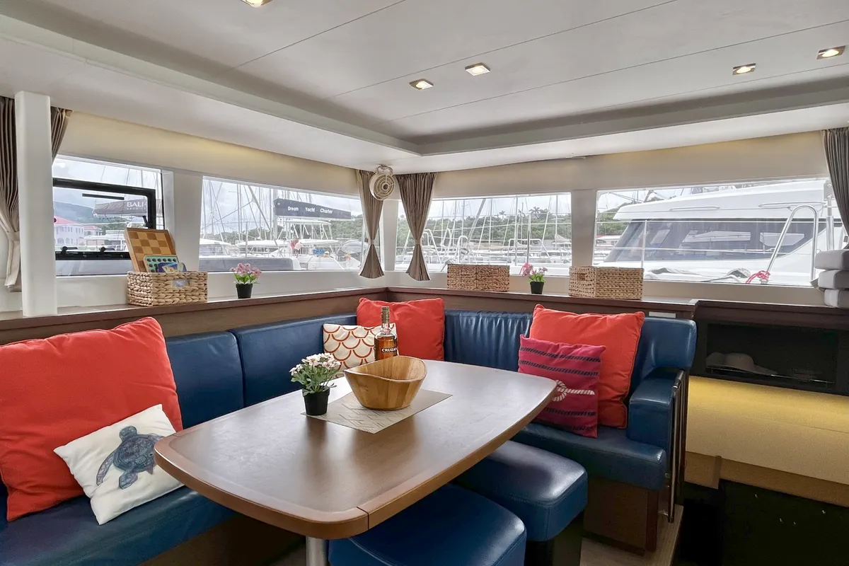 Salon of Luna Mia, a Lagoon 450 F catamaran at Parham Town, British Virgin Islands