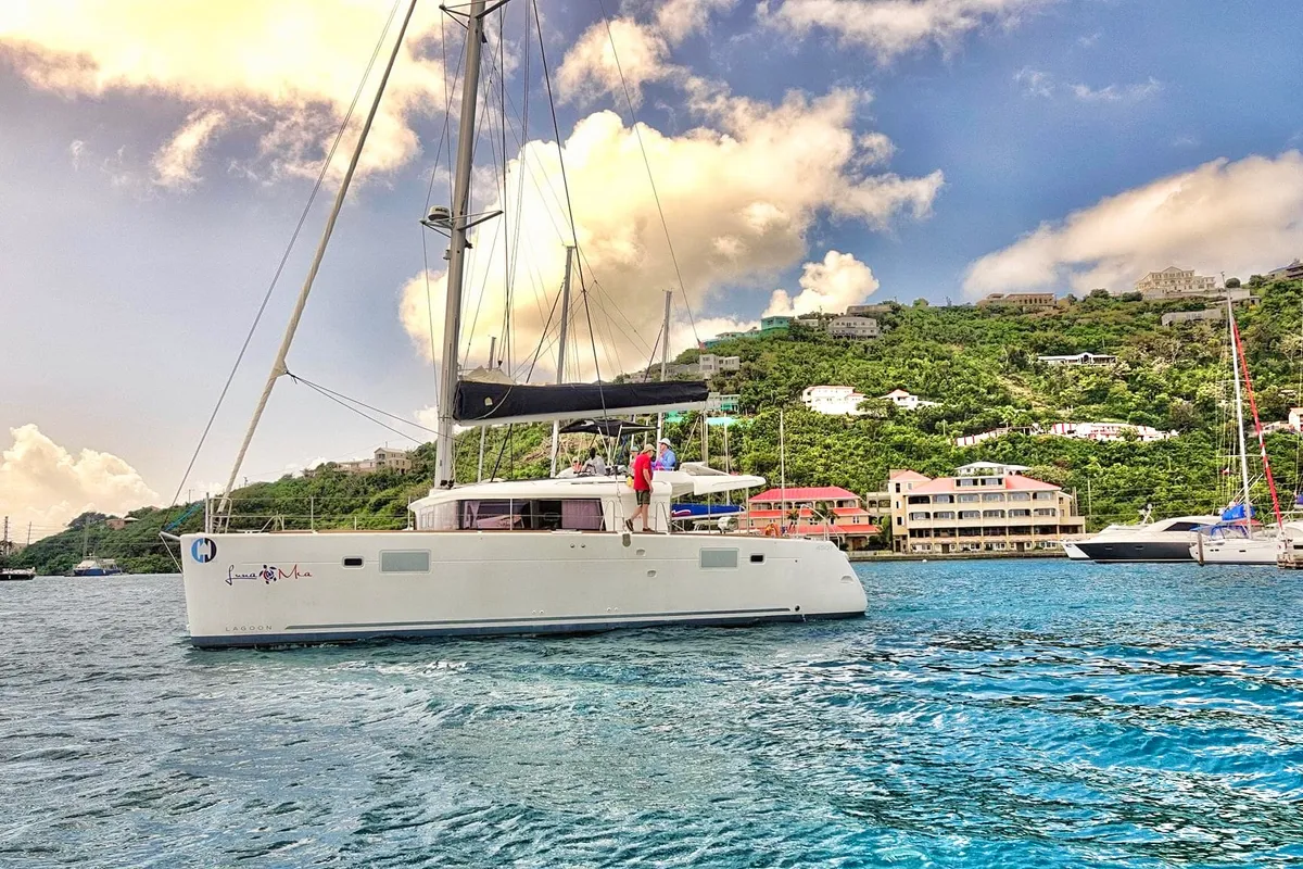 Exterior view of Luna Mia, a Lagoon 450 F catamaran at Parham Town, British Virgin Islands
