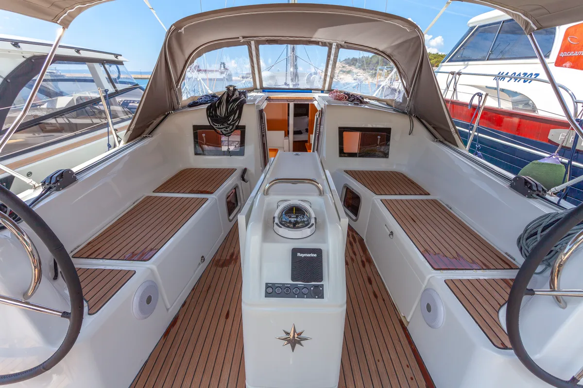 Salon of Bella Ciao, a Jeanneau Sun Odyssey 410 sailboat at Split, Croatia