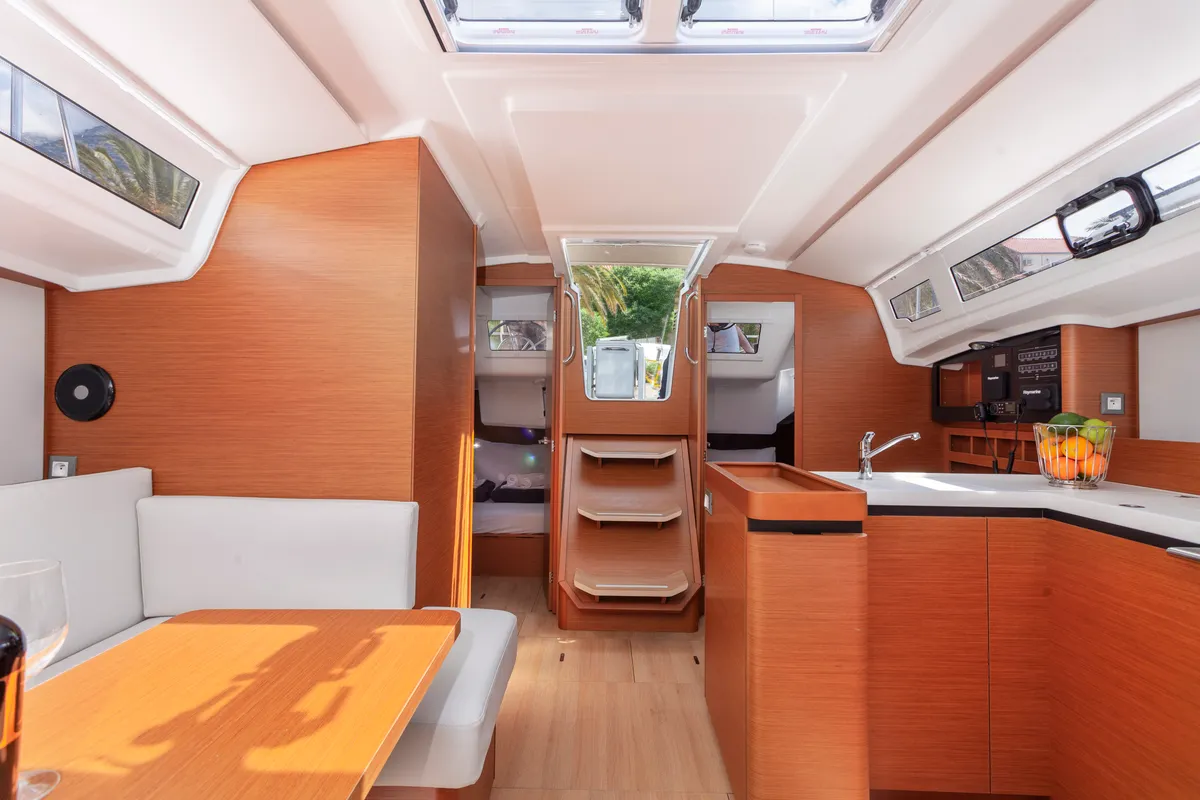 Exterior view of Bella Ciao, a Jeanneau Sun Odyssey 410 sailboat at Split, Croatia