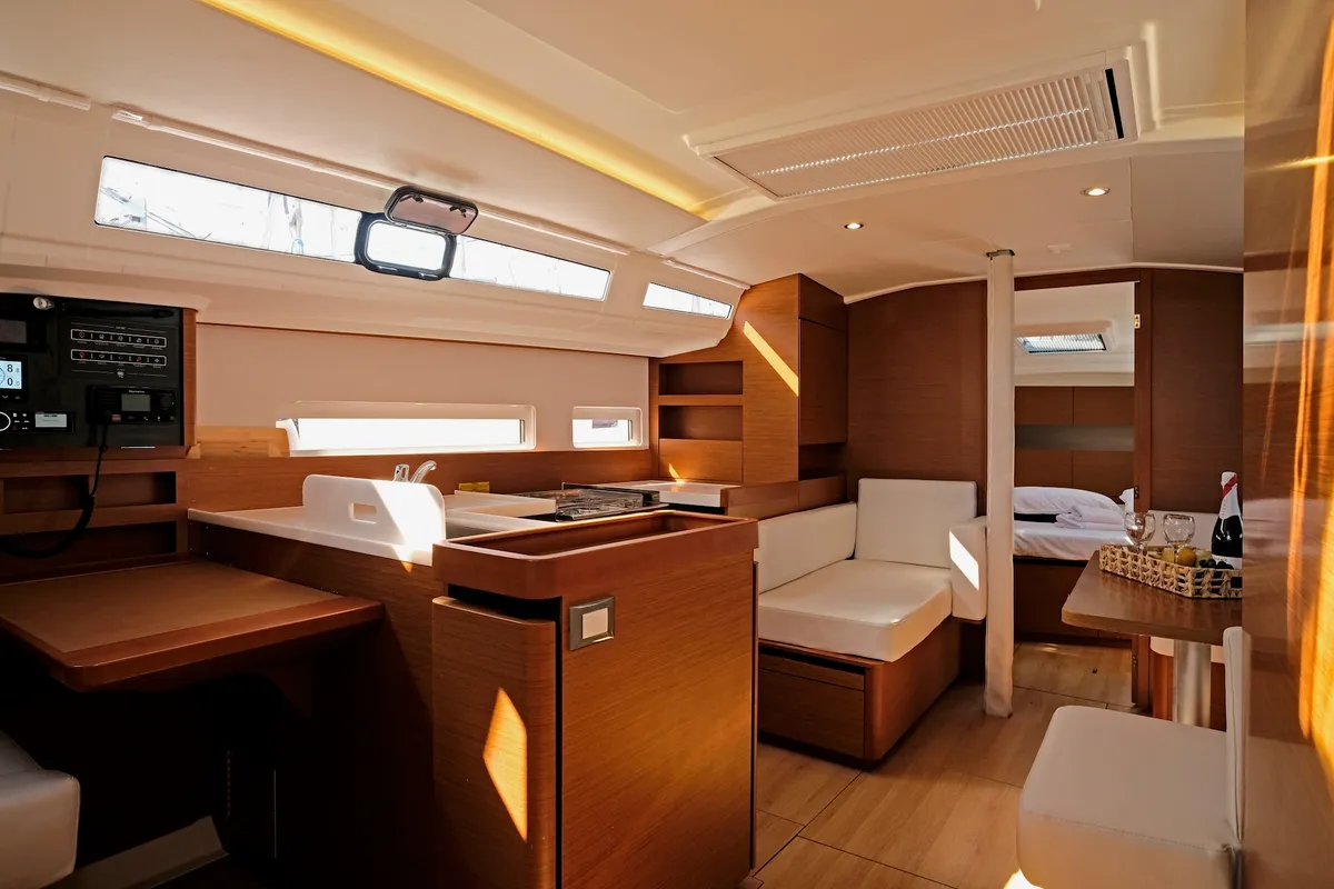 Cockpit of Bella Ciao, a Jeanneau Sun Odyssey 410 sailboat at Split, Croatia