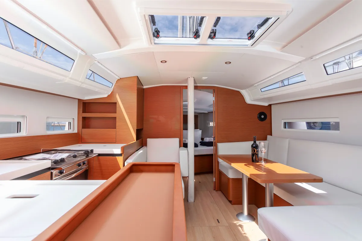 Salon of Bella Ciao, a Jeanneau Sun Odyssey 410 sailboat at Split, Croatia