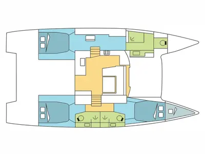 Floor plan of Marlea II, a Fountaine Pajot Elba 45 catamaran at Cogolin, France