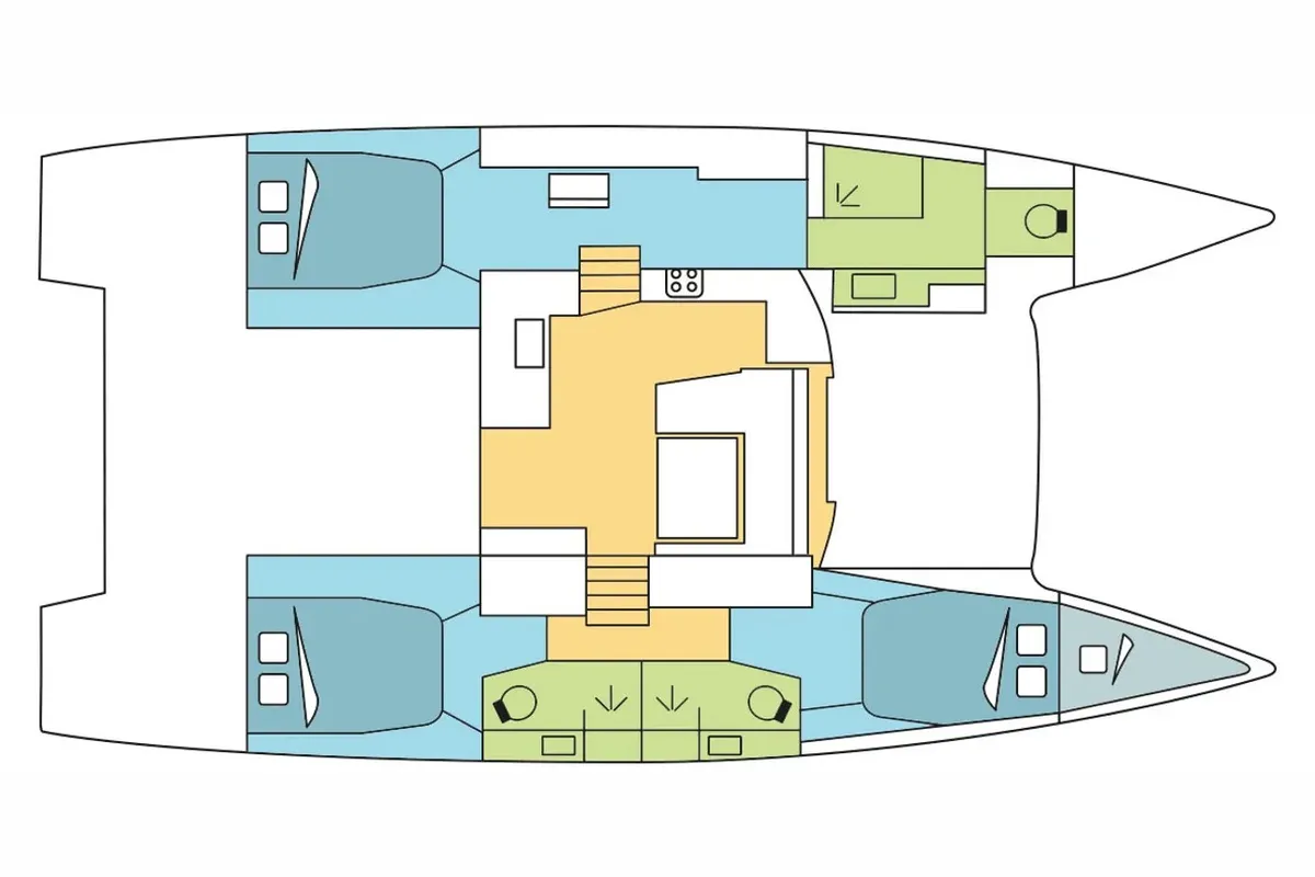 Floor plan of Marlea II, a Fountaine Pajot Elba 45 catamaran at Cogolin, France