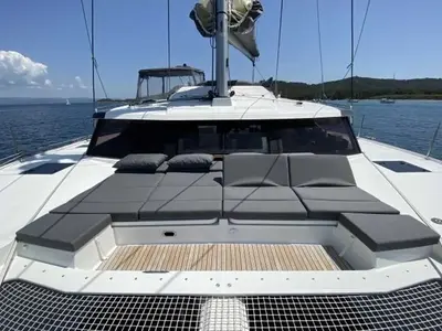 Deck of Marlea II, a Fountaine Pajot Elba 45 catamaran at Cogolin, France