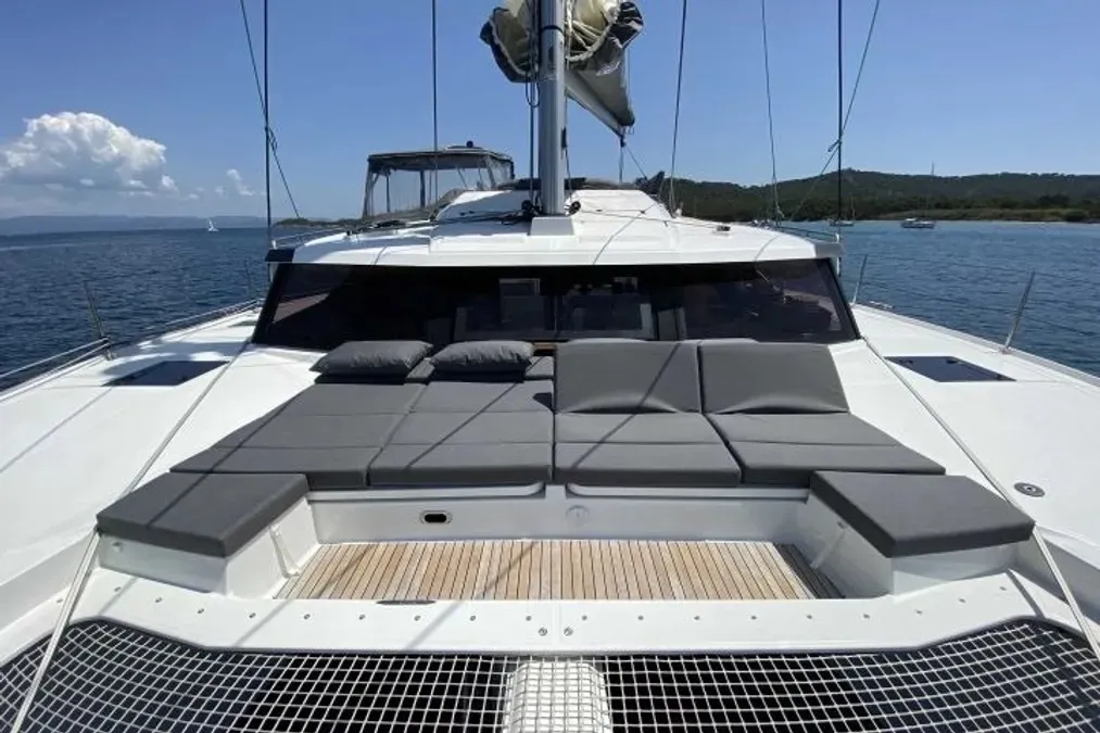 Deck of Marlea II, a Fountaine Pajot Elba 45 catamaran at Cogolin, France