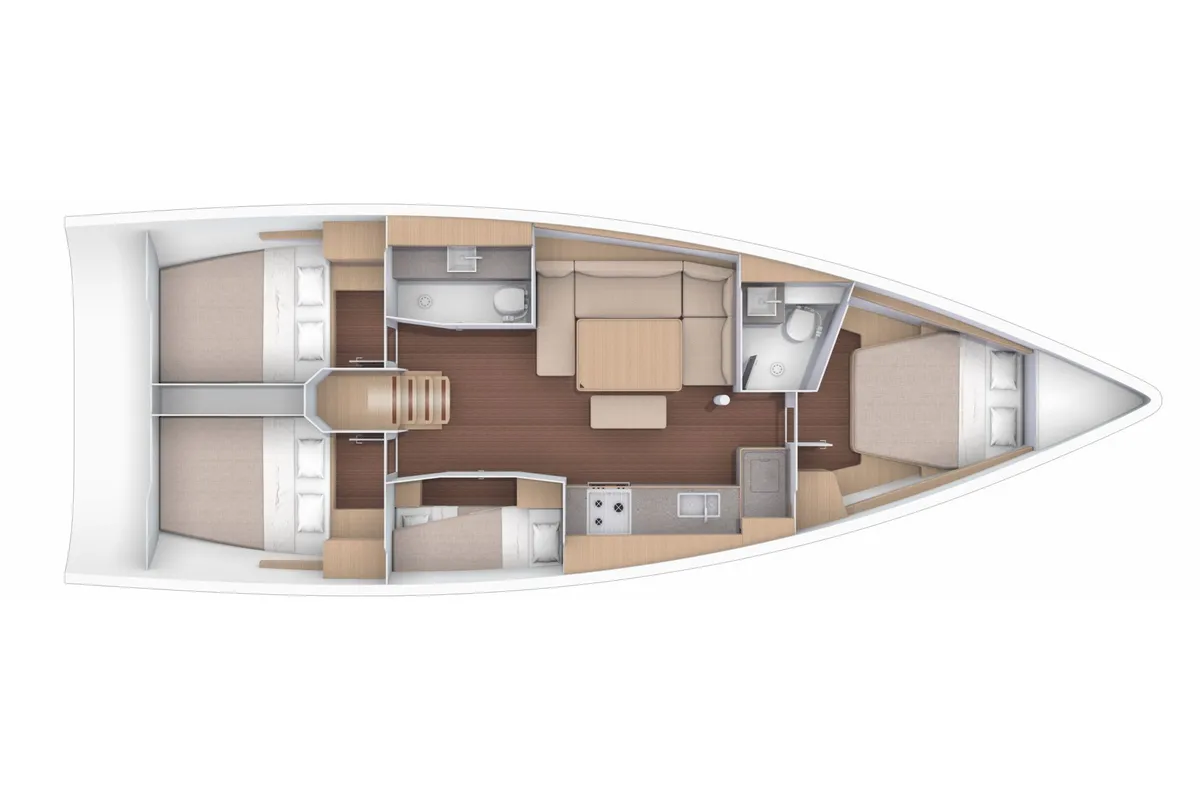 Floor plan of SELENE, a Dufour 430 sailboat at Ragusa, Italy