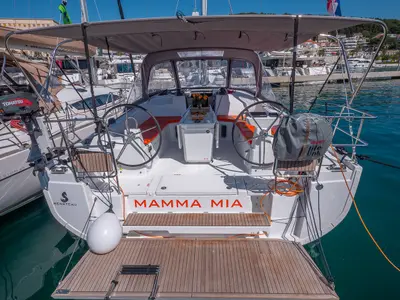 Cockpit of Mamma Mia, a Beneteau Oceanis 40.1 sailboat at Split, Croatia