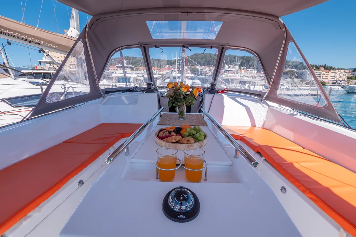 Deck of Mamma Mia, a Beneteau Oceanis 40.1 sailboat at Split, Croatia