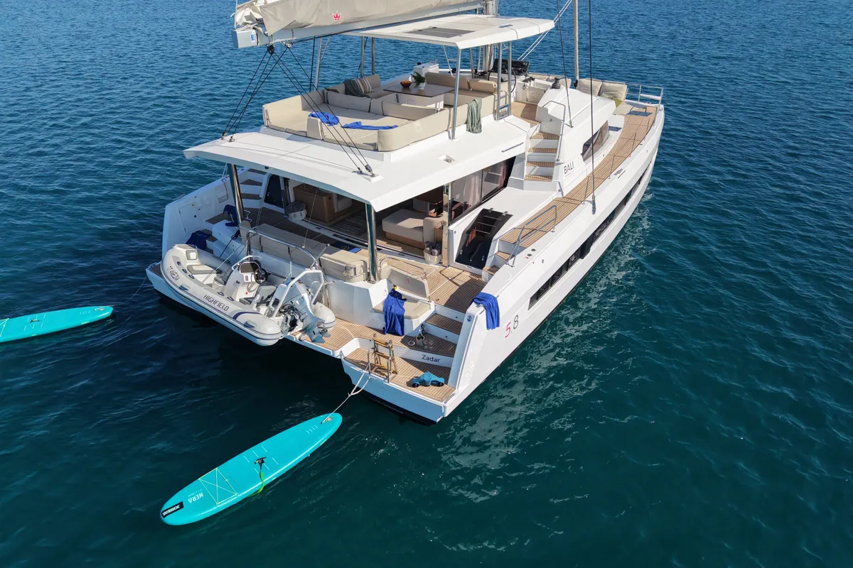 Deck of Angelina, a Bali 5.8 - 5 + 2 cab. catamaran at Trogir, Croatia