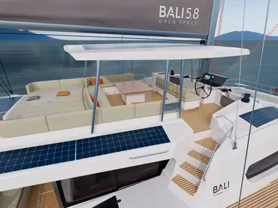 Deck of Angelina, a Bali 5.8 - 5 + 2 cab. catamaran at Trogir, Croatia