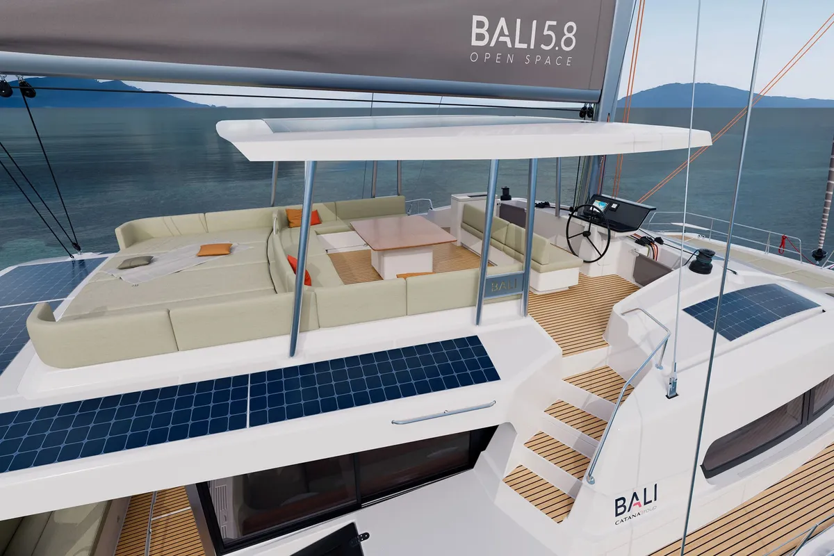 Deck of Angelina, a Bali 5.8 - 5 + 2 cab. catamaran at Trogir, Croatia