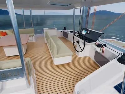 Cockpit of Angelina, a Bali 5.8 - 5 + 2 cab. catamaran at Trogir, Croatia