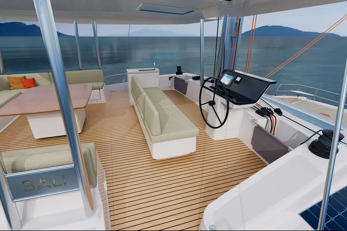 Cockpit of Angelina, a Bali 5.8 - 5 + 2 cab. catamaran at Trogir, Croatia