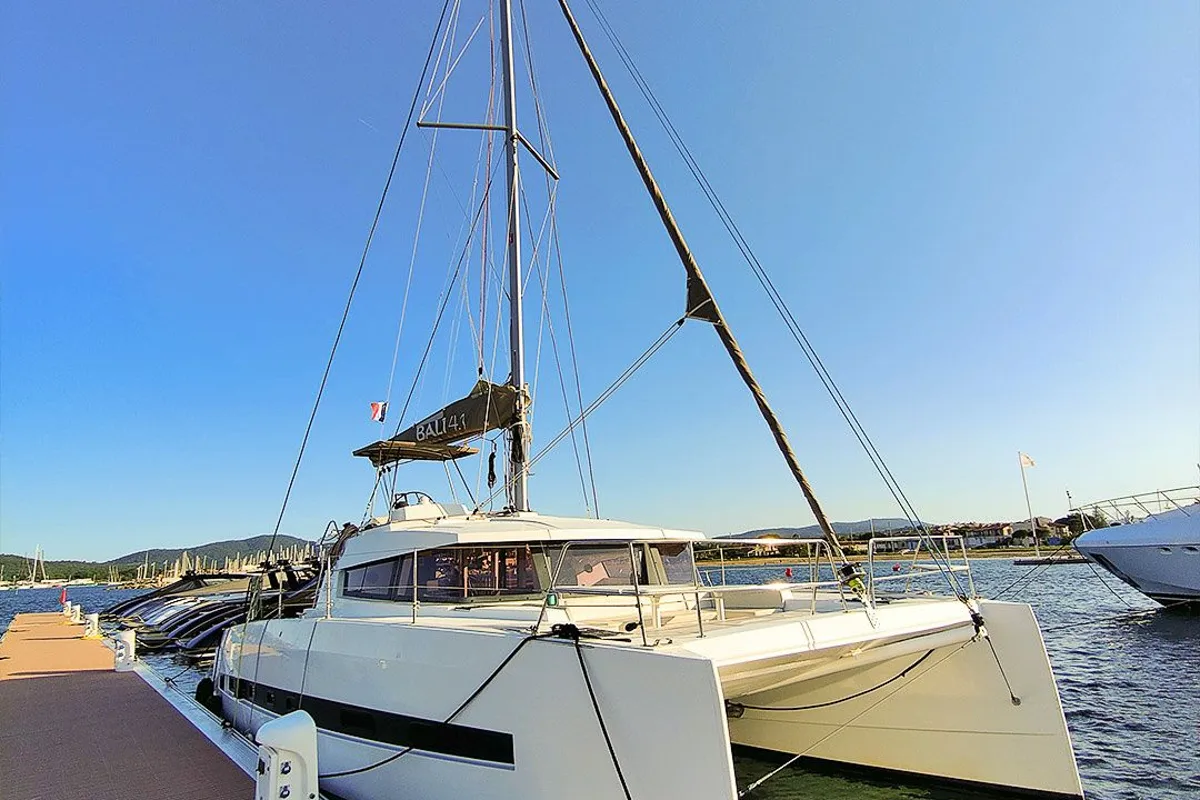 Exterior view of Poseidon, a Bali 4.1 catamaran at Grimaud, France